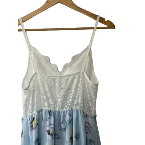 Shein Blue Floral Contrast Lace Floral Print Tulip Hem Cami Dress Sz Medium NEW - Picture 11 of 12
